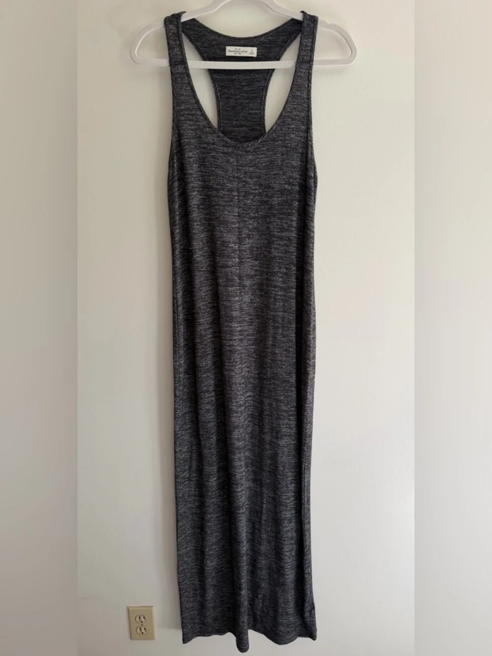 Abercrombie & Fitch Charcoal Stretch Knit Racerback Maxi Dress, Women's Large